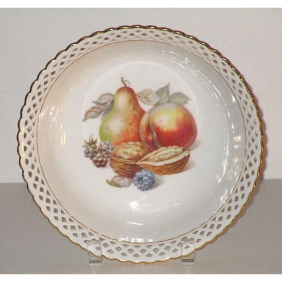 Schumann Arzberg German Bowl with Reticulated Edge ~ Fruit & Nut Design - Picture 1 of 4